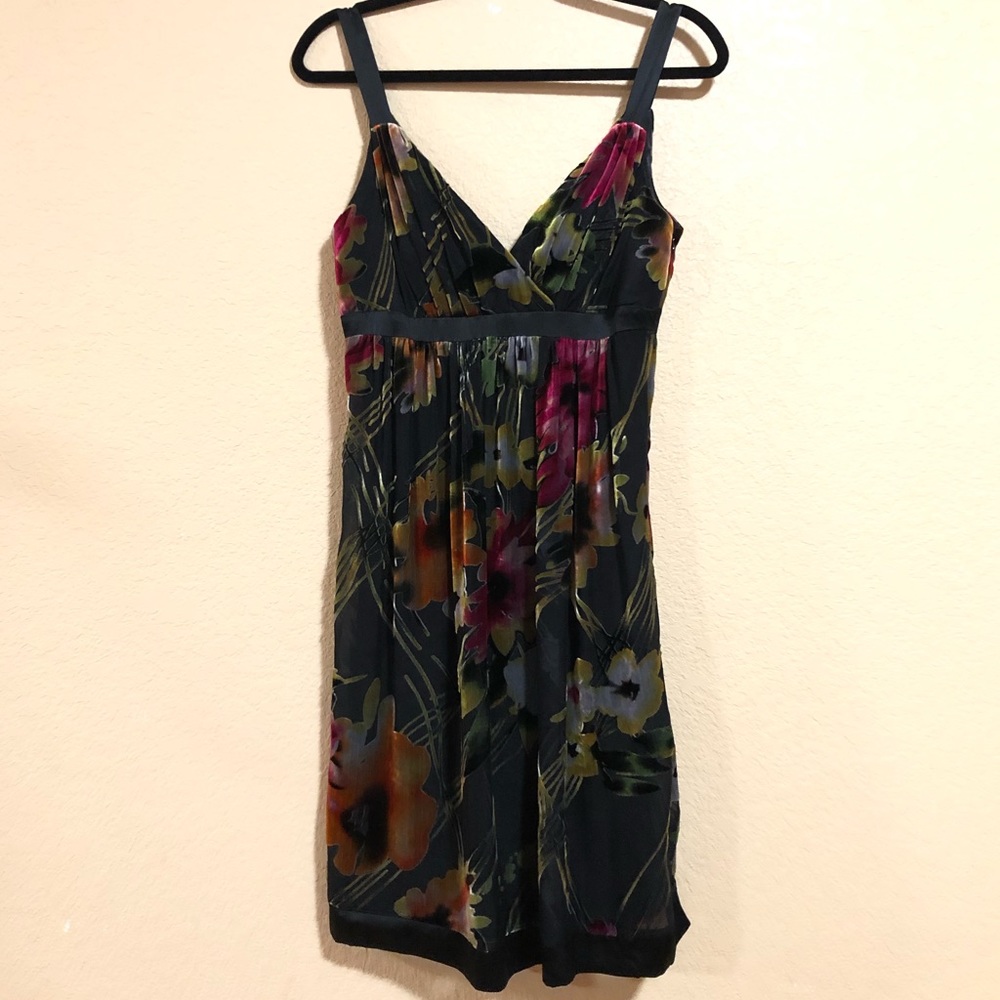 Vintage Y2K Cache Dress Size Small Black & Floral Spaghetti Strap Dress Velvet